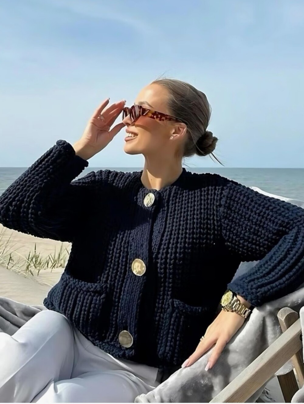 Long Sleeve Knit Cropped Cardigan Sweater - Picture 4 of 6